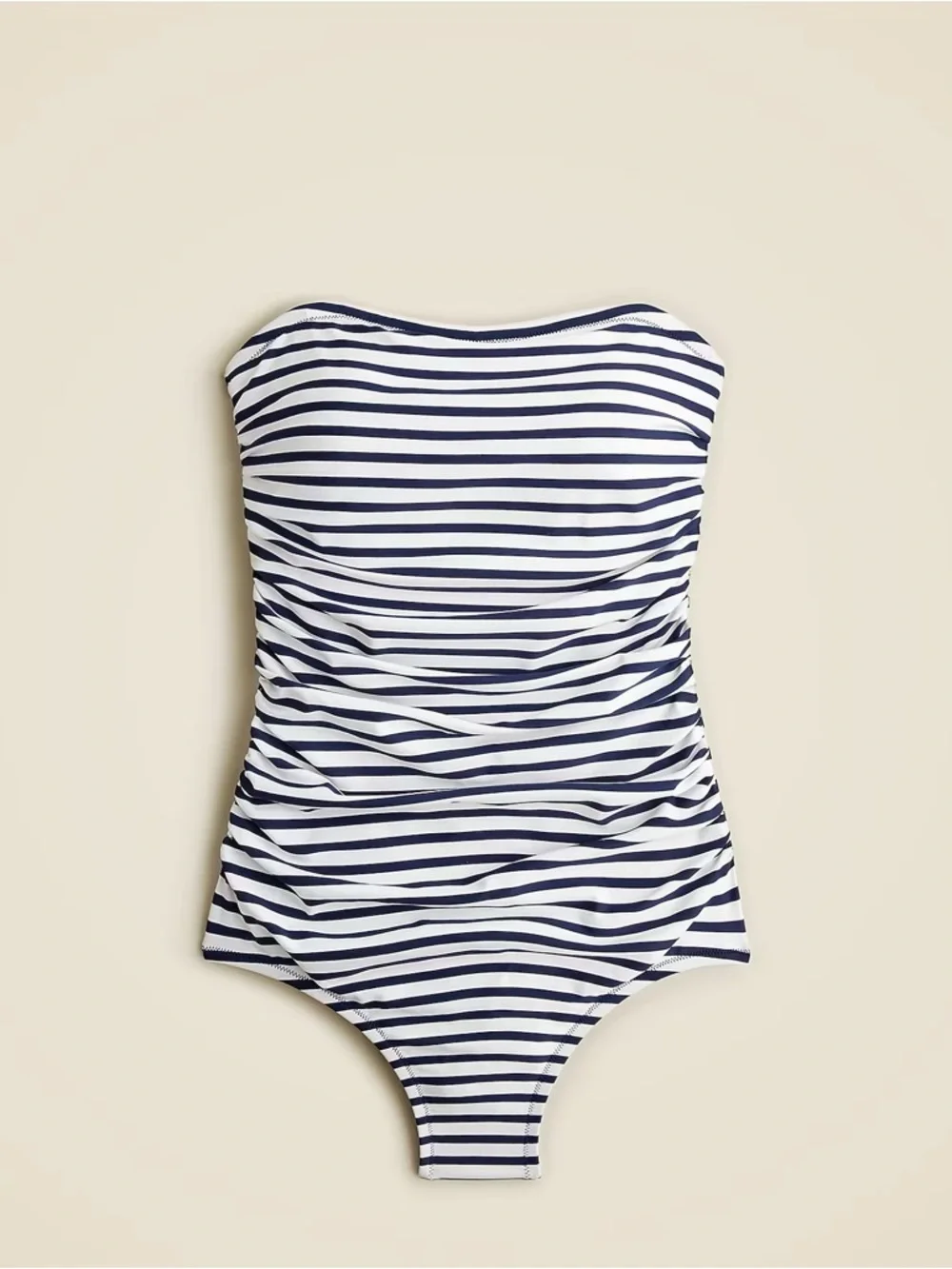 J.Crew Navy Ruched Bandeau One Piece Striped Swimsuit Size 4 NWT